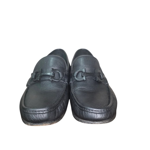 Salvatore Ferragamo Black Leather Loafers Mens 9 E Italy Horsebit Dress Shoes - Picture 4 of 10
